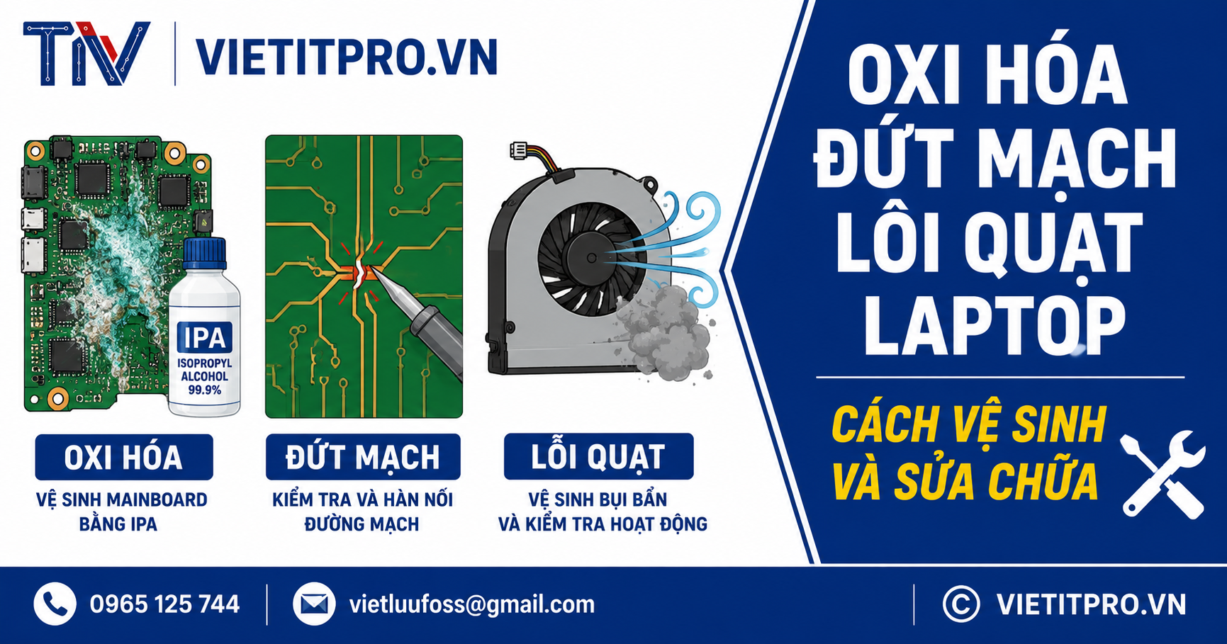 Oxi hóa, đứt mạch, lỗi quạt laptop — cách vệ sinh và sửa chữa hiệu quả